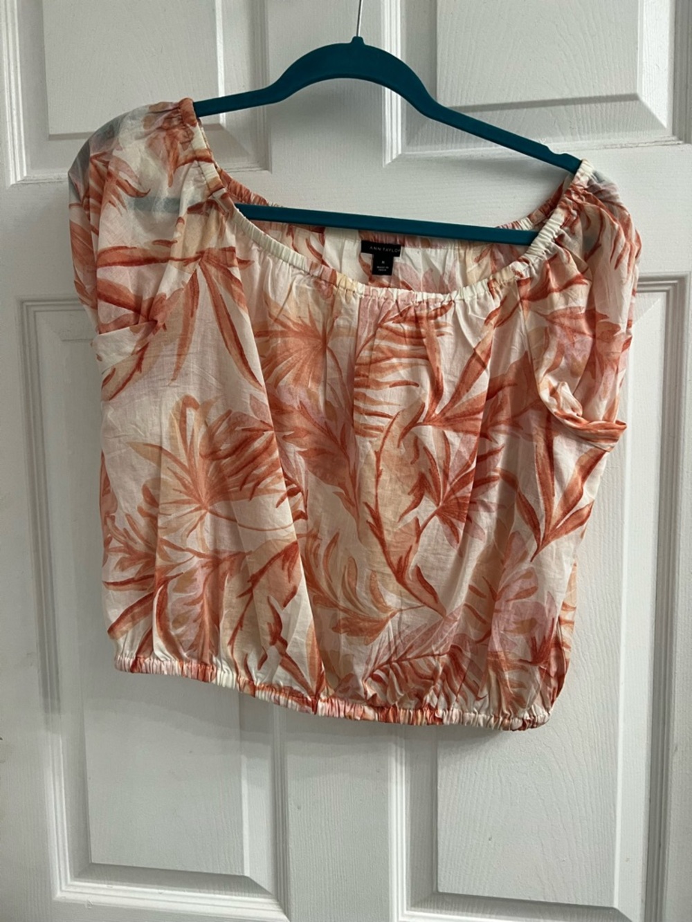 Ann Taylor Women's Peach Palm-Print Off-Top